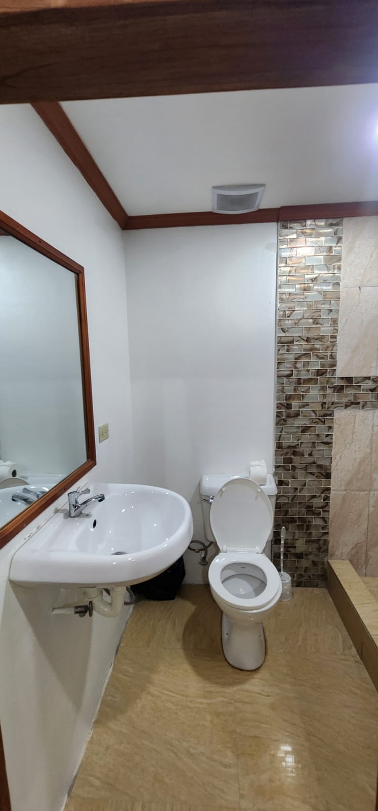 Bathroom vanity and shower finish
