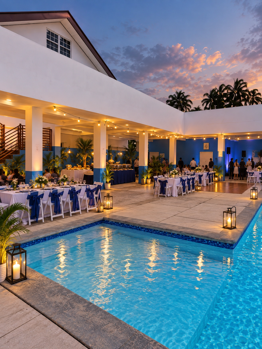 Illustrative celebration setup on the Olympic Villas covered terrace